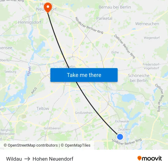 Wildau to Hohen Neuendorf map