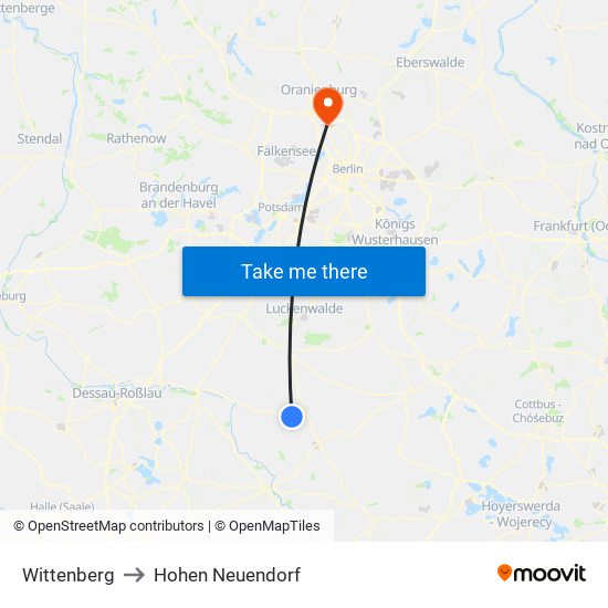Wittenberg to Hohen Neuendorf map