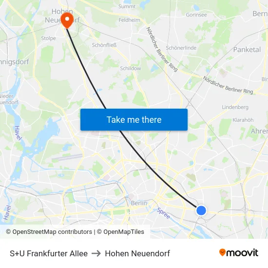 S+U Frankfurter Allee to Hohen Neuendorf map