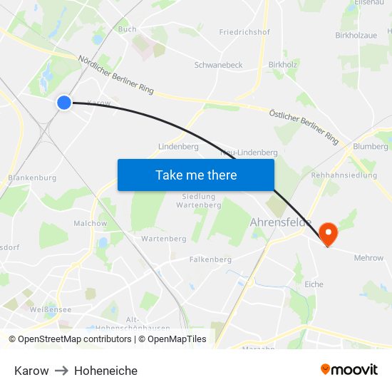 Karow to Hoheneiche map