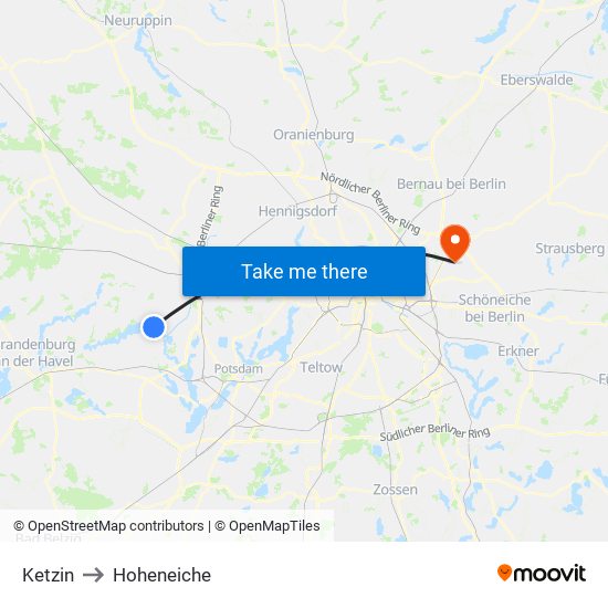 Ketzin to Hoheneiche map