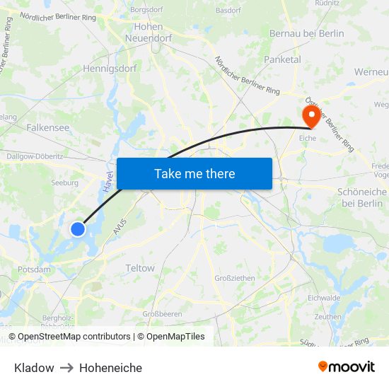 Kladow to Hoheneiche map