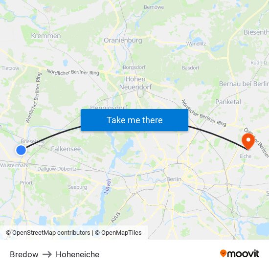 Bredow to Hoheneiche map