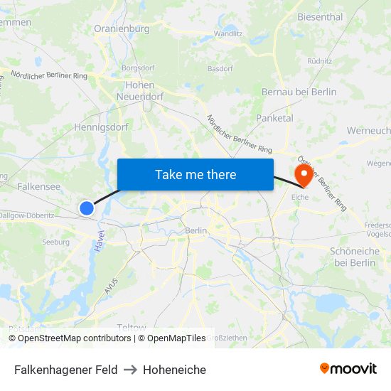 Falkenhagener Feld to Hoheneiche map