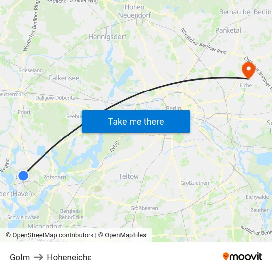 Golm to Hoheneiche map