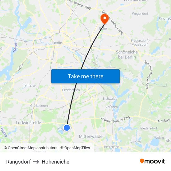 Rangsdorf to Hoheneiche map