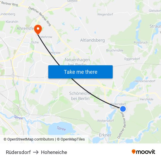 Rüdersdorf to Hoheneiche map