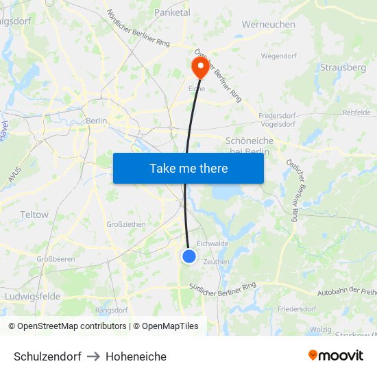 Schulzendorf to Hoheneiche map