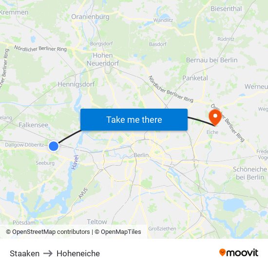 Staaken to Hoheneiche map