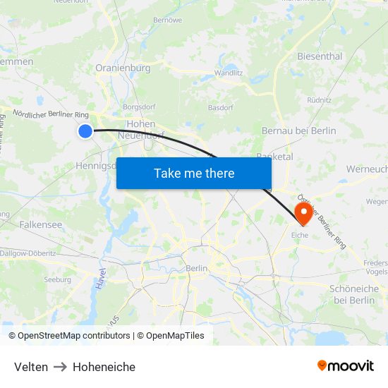 Velten to Hoheneiche map