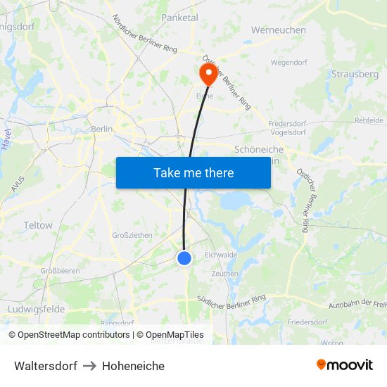 Waltersdorf to Hoheneiche map