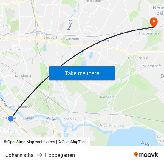 Johannisthal to Hoppegarten map