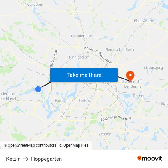 Ketzin to Hoppegarten map
