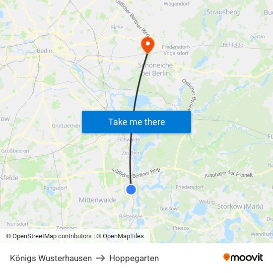 Königs Wusterhausen to Hoppegarten map