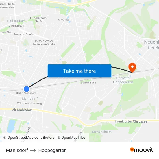 Mahlsdorf to Hoppegarten map