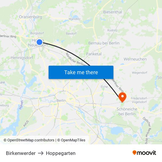 Birkenwerder to Hoppegarten map