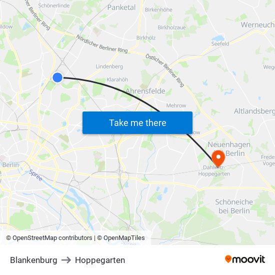 Blankenburg to Hoppegarten map