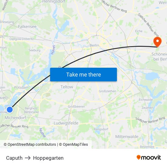 Caputh to Hoppegarten map