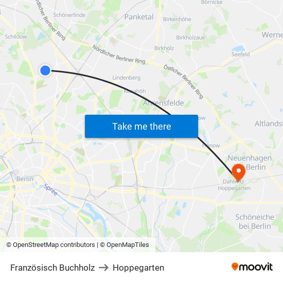 Französisch Buchholz to Hoppegarten map