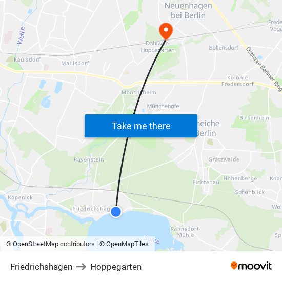 Friedrichshagen to Hoppegarten map