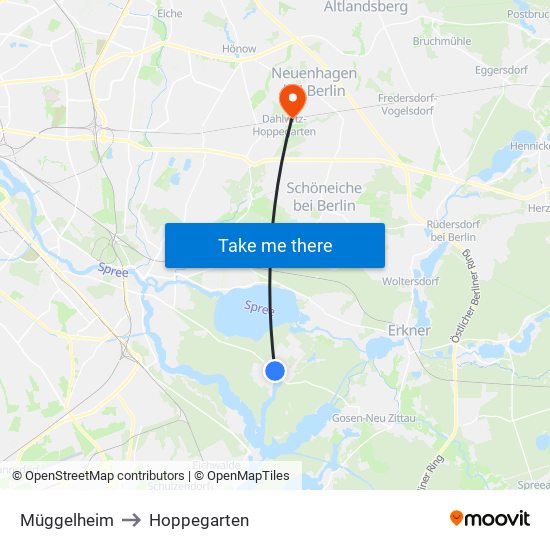 Müggelheim to Hoppegarten map