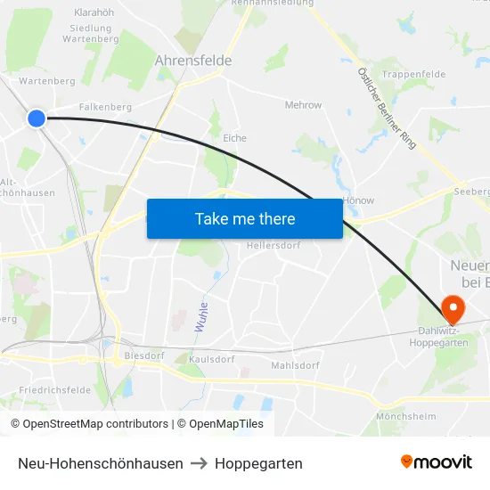 Neu-Hohenschönhausen to Hoppegarten map