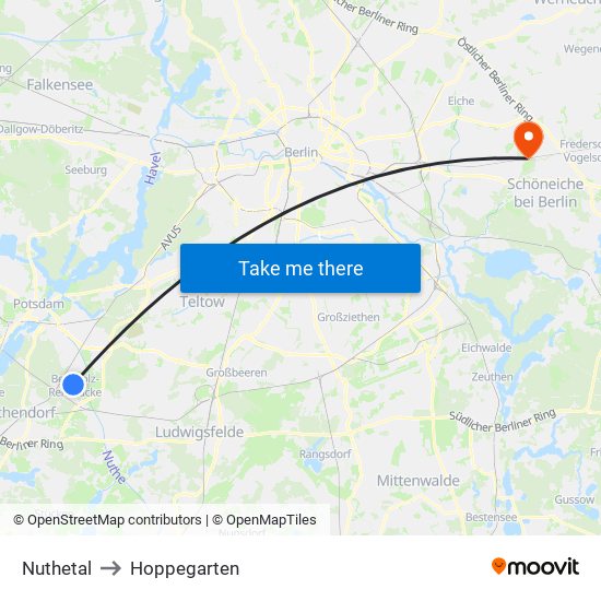 Nuthetal to Hoppegarten map