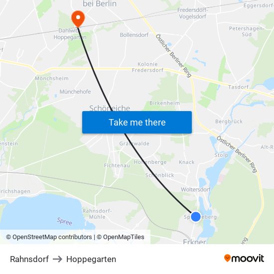 Rahnsdorf to Hoppegarten map