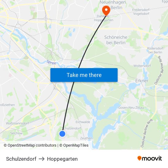 Schulzendorf to Hoppegarten map