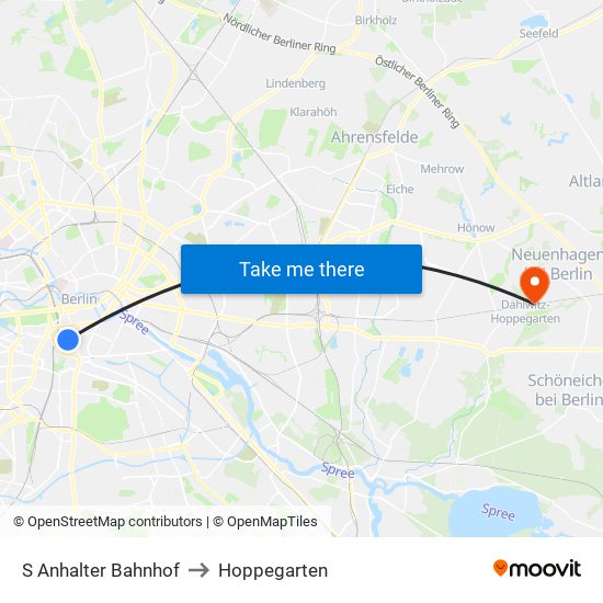 S Anhalter Bahnhof to Hoppegarten map