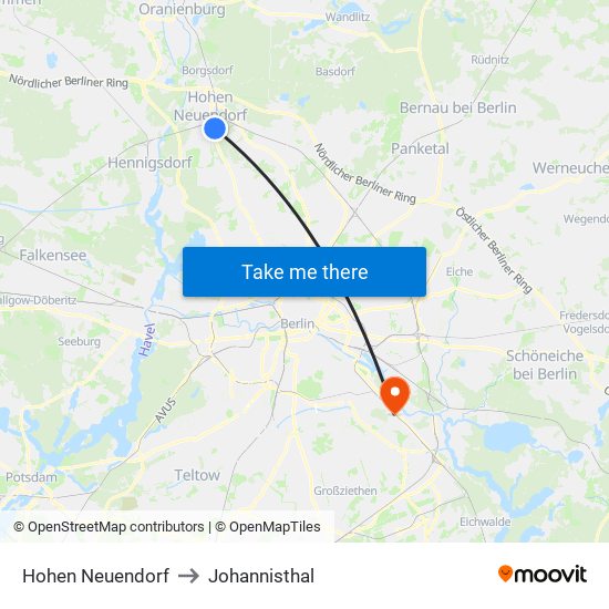 Hohen Neuendorf to Johannisthal map