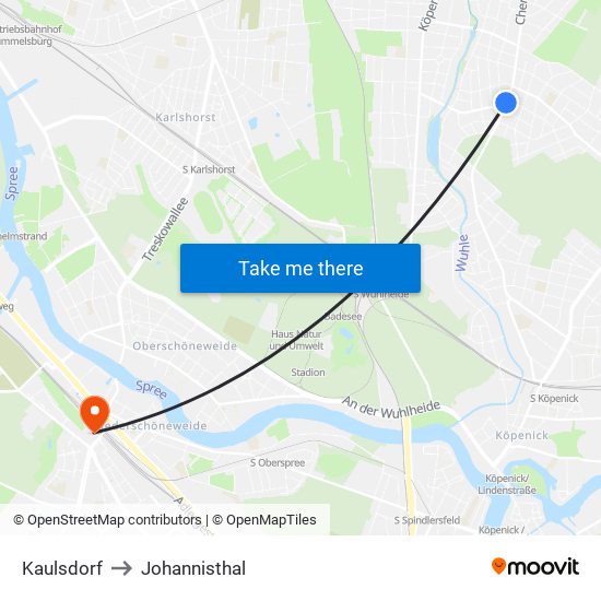 Kaulsdorf to Johannisthal map