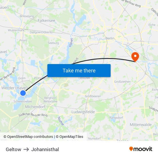 Geltow to Johannisthal map