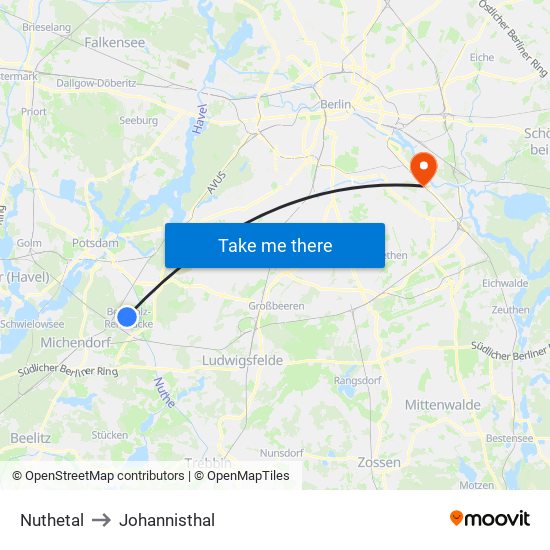 Nuthetal to Johannisthal map