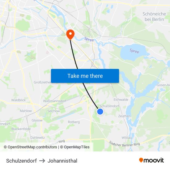 Schulzendorf to Johannisthal map