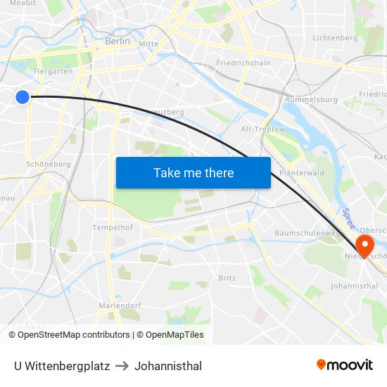 U Wittenbergplatz to Johannisthal map