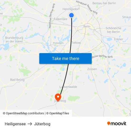 Heiligensee to Jüterbog map