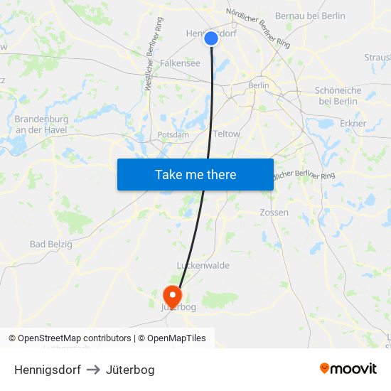 Hennigsdorf to Jüterbog map
