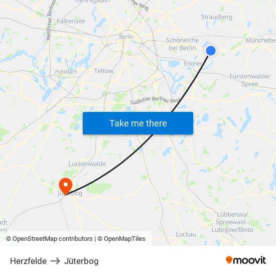 Herzfelde to Jüterbog map