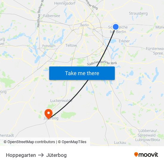 Hoppegarten to Jüterbog map