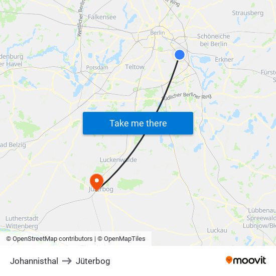 Johannisthal to Jüterbog map
