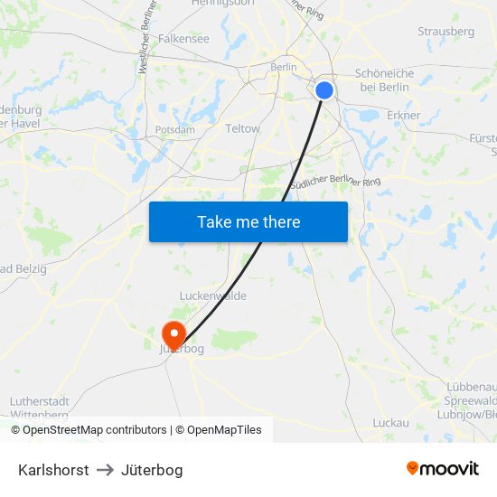 Karlshorst to Jüterbog map