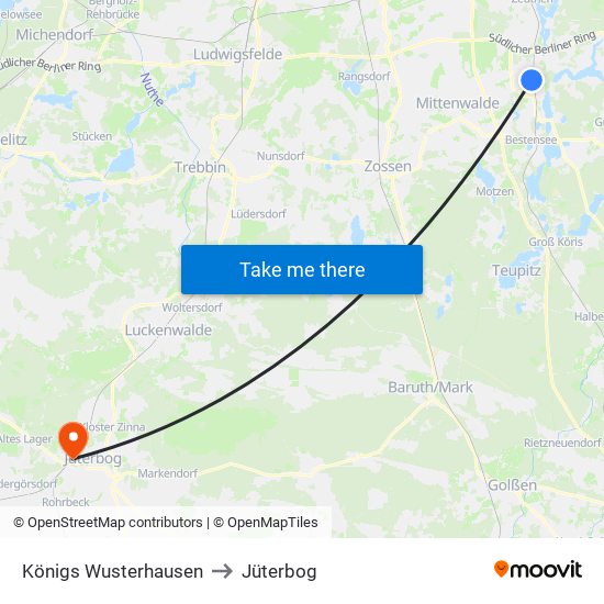 Königs Wusterhausen to Jüterbog map