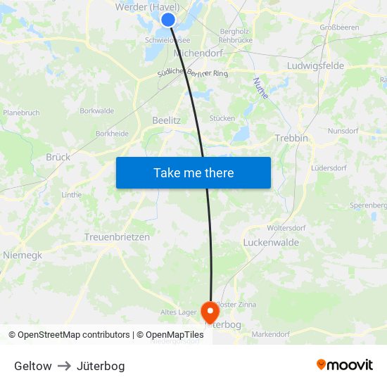 Geltow to Jüterbog map