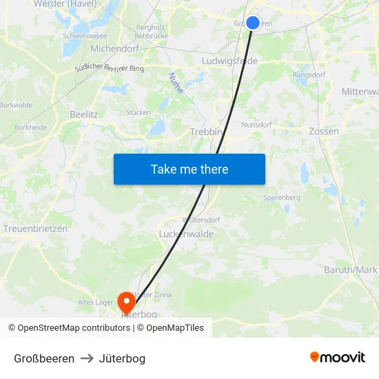 Großbeeren to Jüterbog map