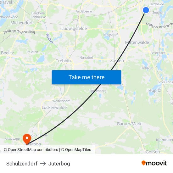 Schulzendorf to Jüterbog map