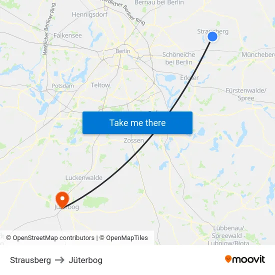 Strausberg to Jüterbog map