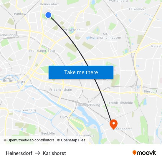 Heinersdorf to Karlshorst map