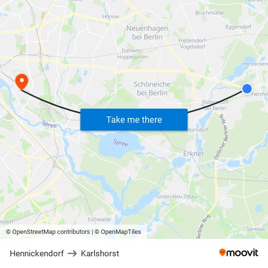 Hennickendorf to Karlshorst map