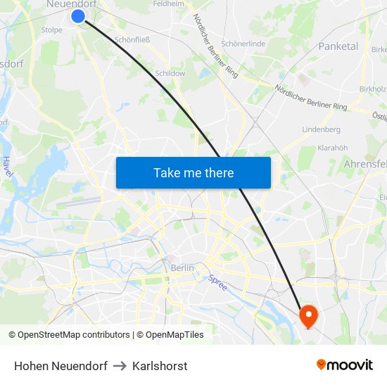 Hohen Neuendorf to Karlshorst map